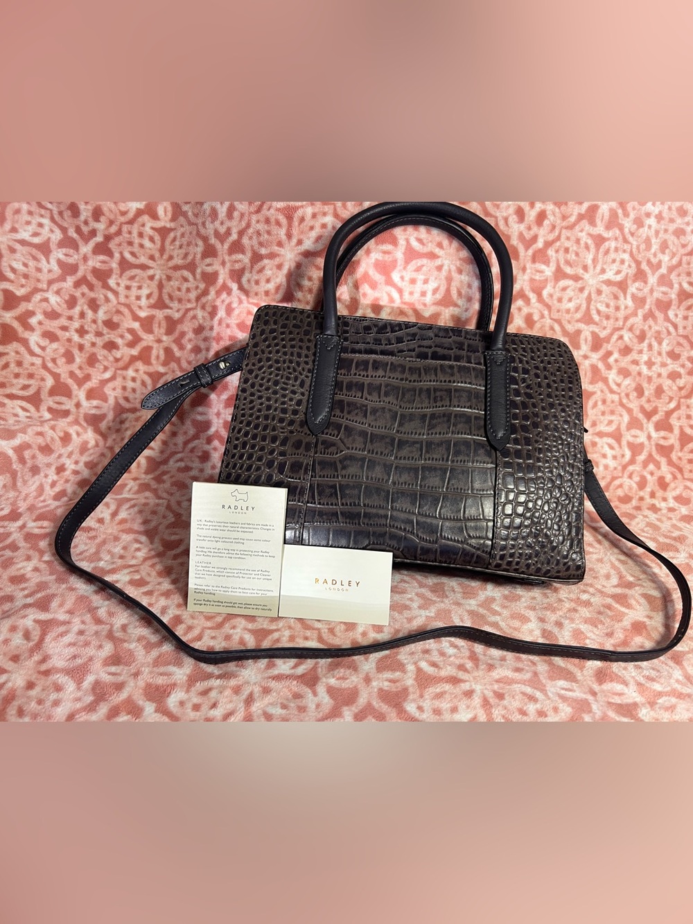 RADLEY LONDON Dark Brown Croc-Embossed Leather Satchel
